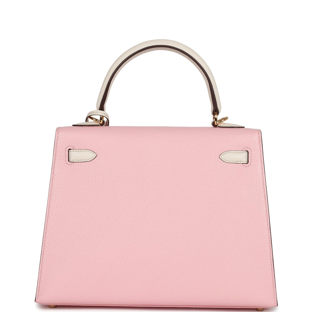 Hermes Kelly Sellier 25 Rose Sakura and Nata Chevre Gold Hardware - Exclusu