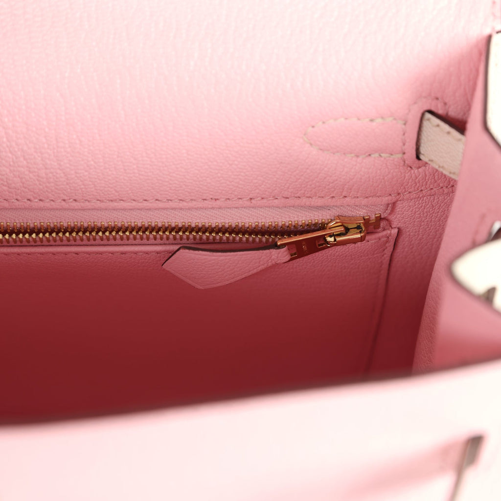 Hermes Kelly Sellier 25 Rose Sakura and Nata Chevre Gold Hardware - Exclusu
