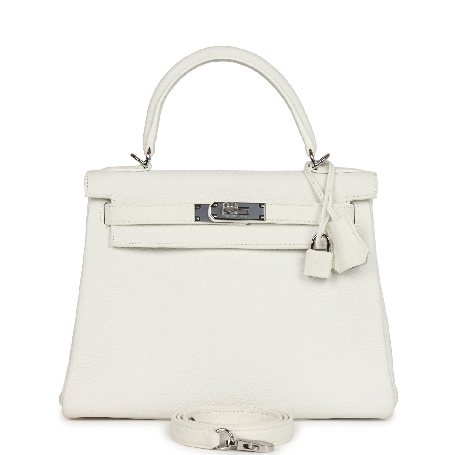 Hermes Kelly Retourne 28 White Clemence Palladium Hardware - Exclusu