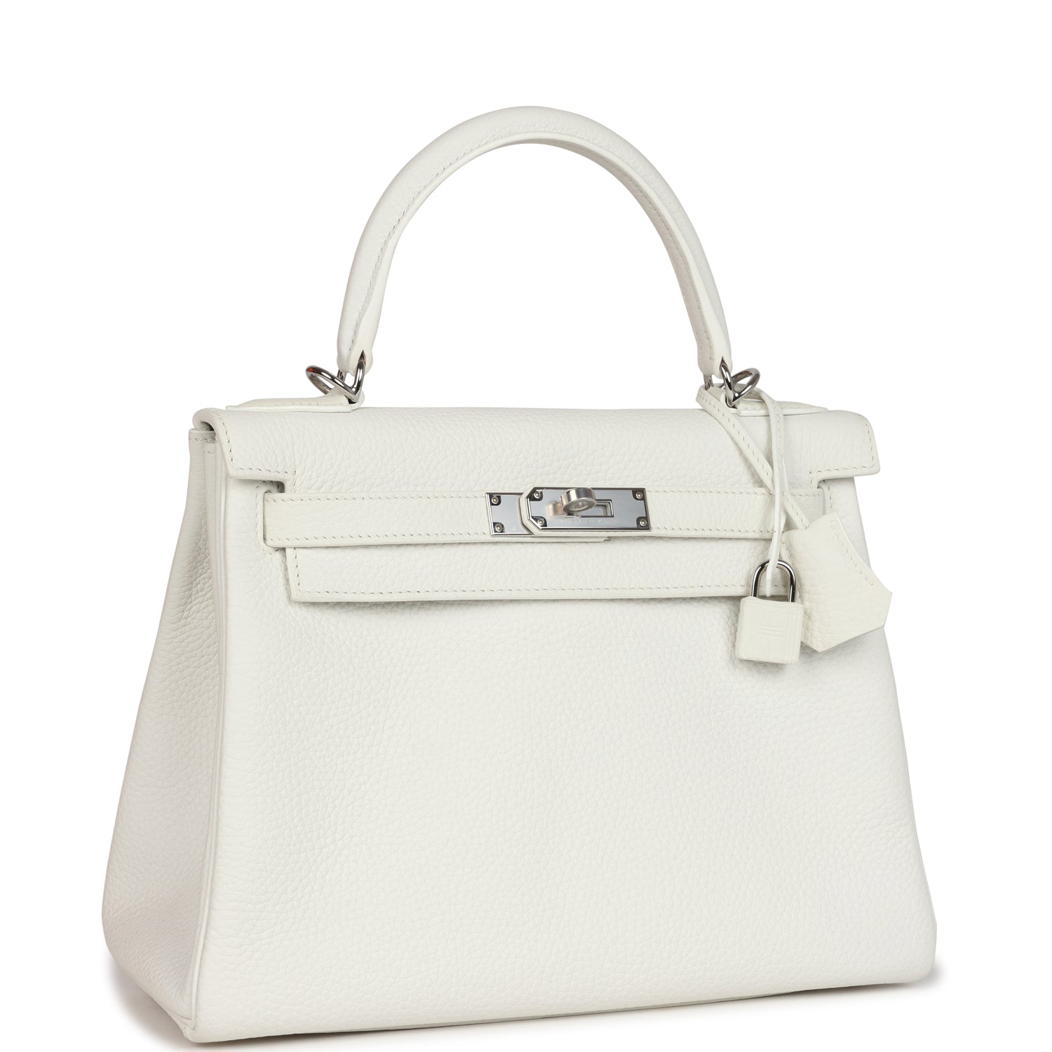 Hermes Kelly Retourne 28 White Clemence Palladium Hardware - Exclusu
