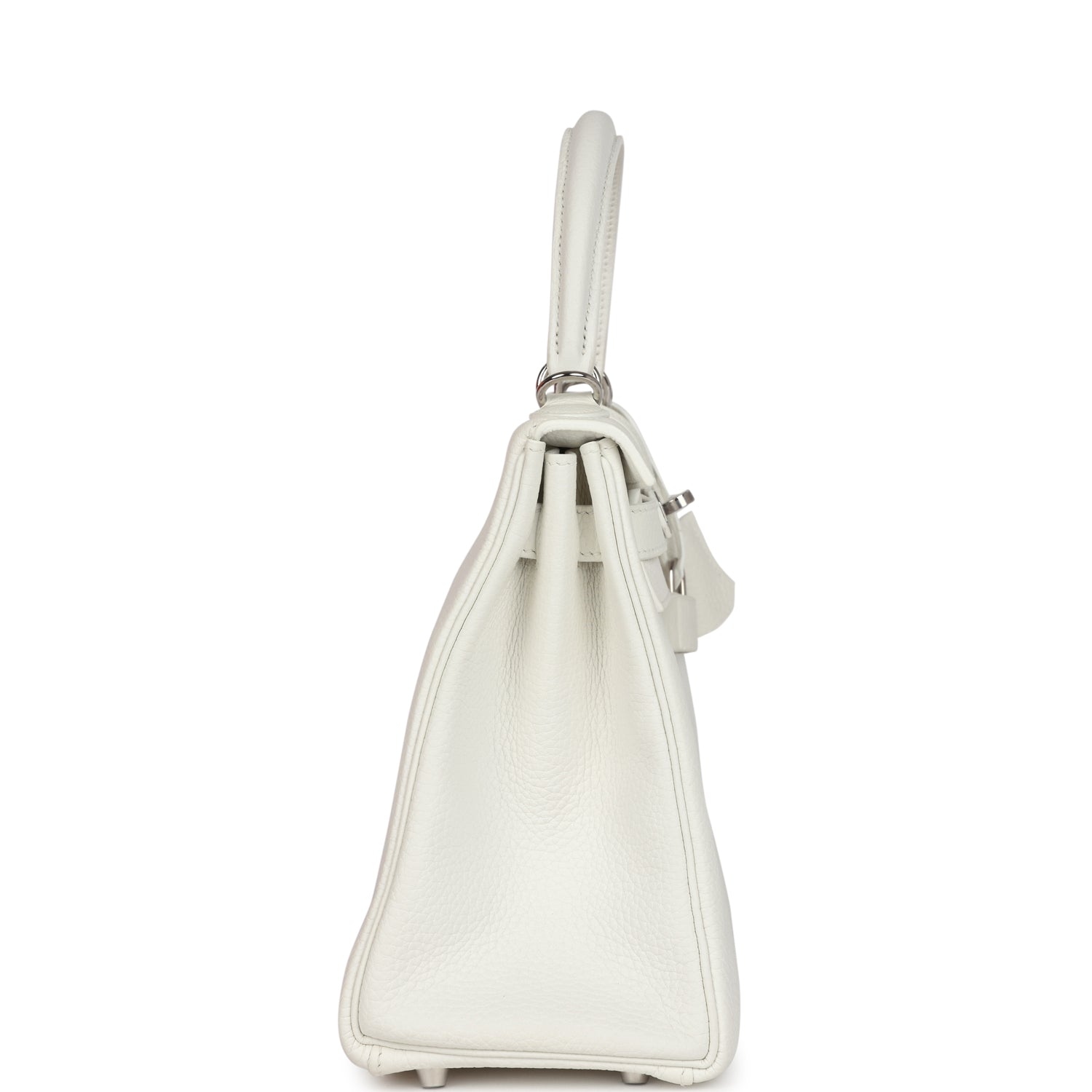 Hermes Kelly Retourne 28 White Clemence Palladium Hardware - Exclusu