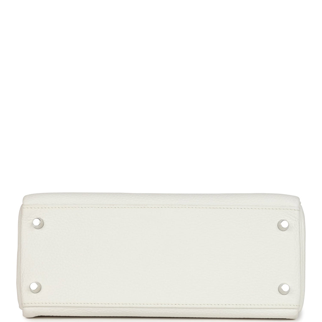 Hermes Kelly Retourne 28 White Clemence Palladium Hardware - Exclusu