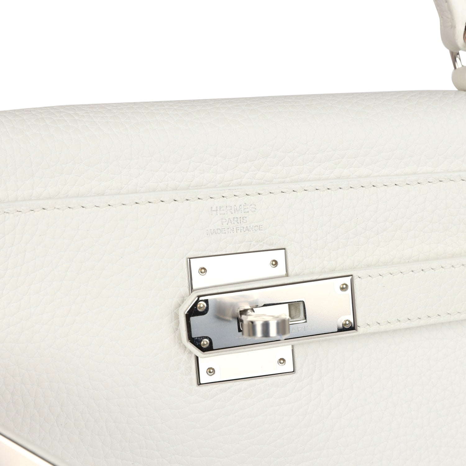 Hermes Kelly Retourne 28 White Clemence Palladium Hardware - Exclusu