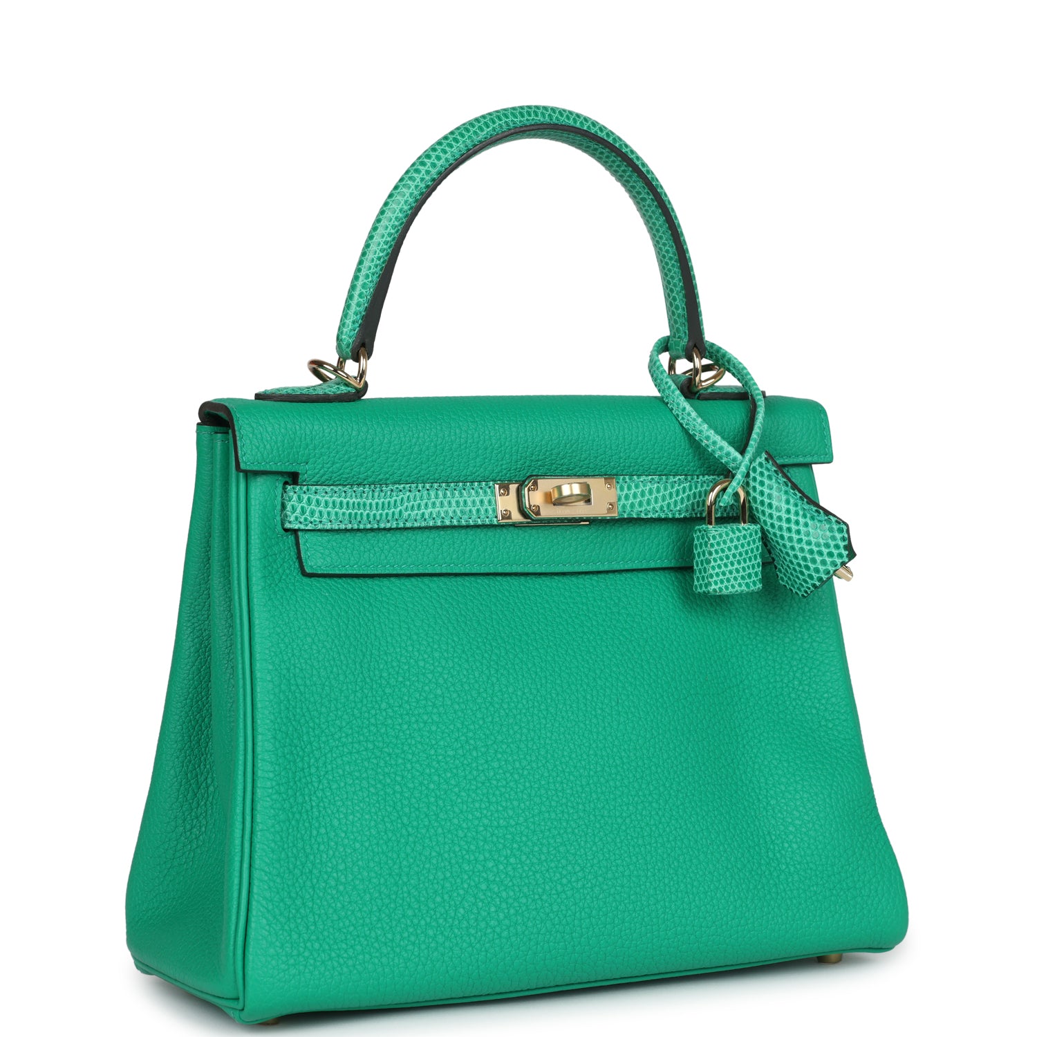 Hermes Kelly Retourne 25 Menthe Togo and Varanus Niloticus Lizard Touch Permabrass Hardware - Exclusu