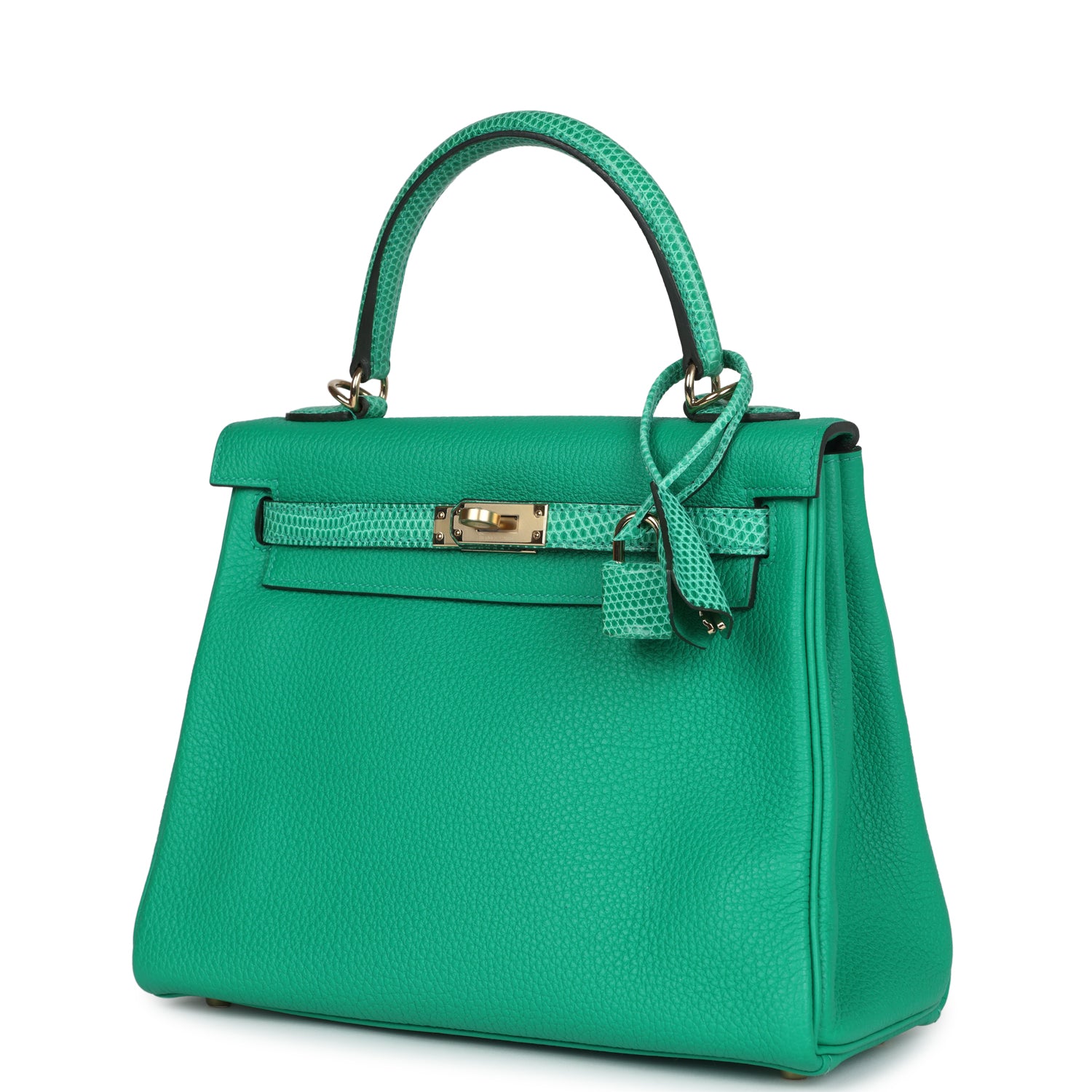 Hermes Kelly Retourne 25 Menthe Togo and Varanus Niloticus Lizard Touch Permabrass Hardware - Exclusu