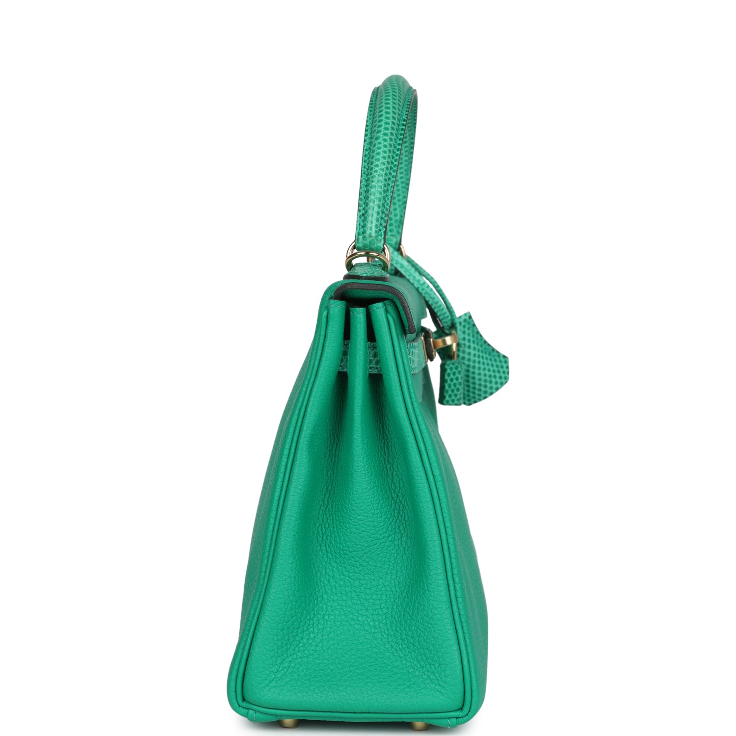 Hermes Kelly Retourne 25 Menthe Togo and Varanus Niloticus Lizard Touch Permabrass Hardware - Exclusu