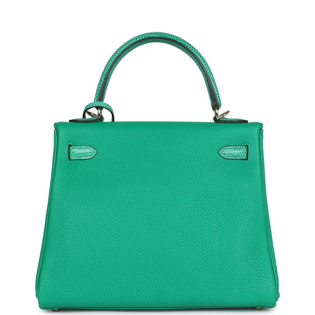 Hermes Kelly Retourne 25 Menthe Togo and Varanus Niloticus Lizard Touch Permabrass Hardware - Exclusu