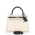 Hermes Special Order (HSS) Kelly Sellier 25 Nata and Black Chevre Mysore Brushed Palladium Hardware - Exclusu