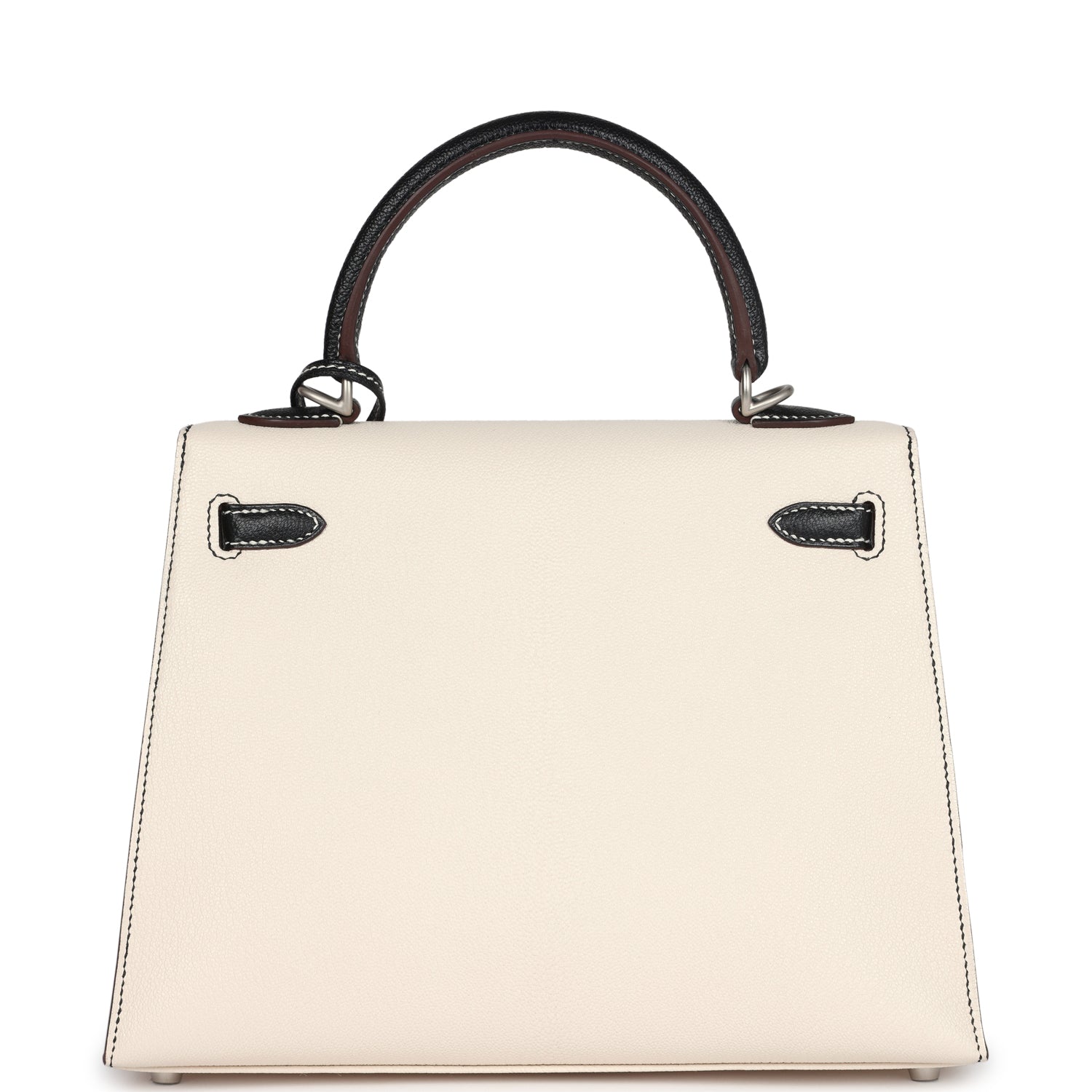 Hermes Special Order (HSS) Kelly Sellier 25 Nata and Black Chevre Mysore Brushed Palladium Hardware - Exclusu