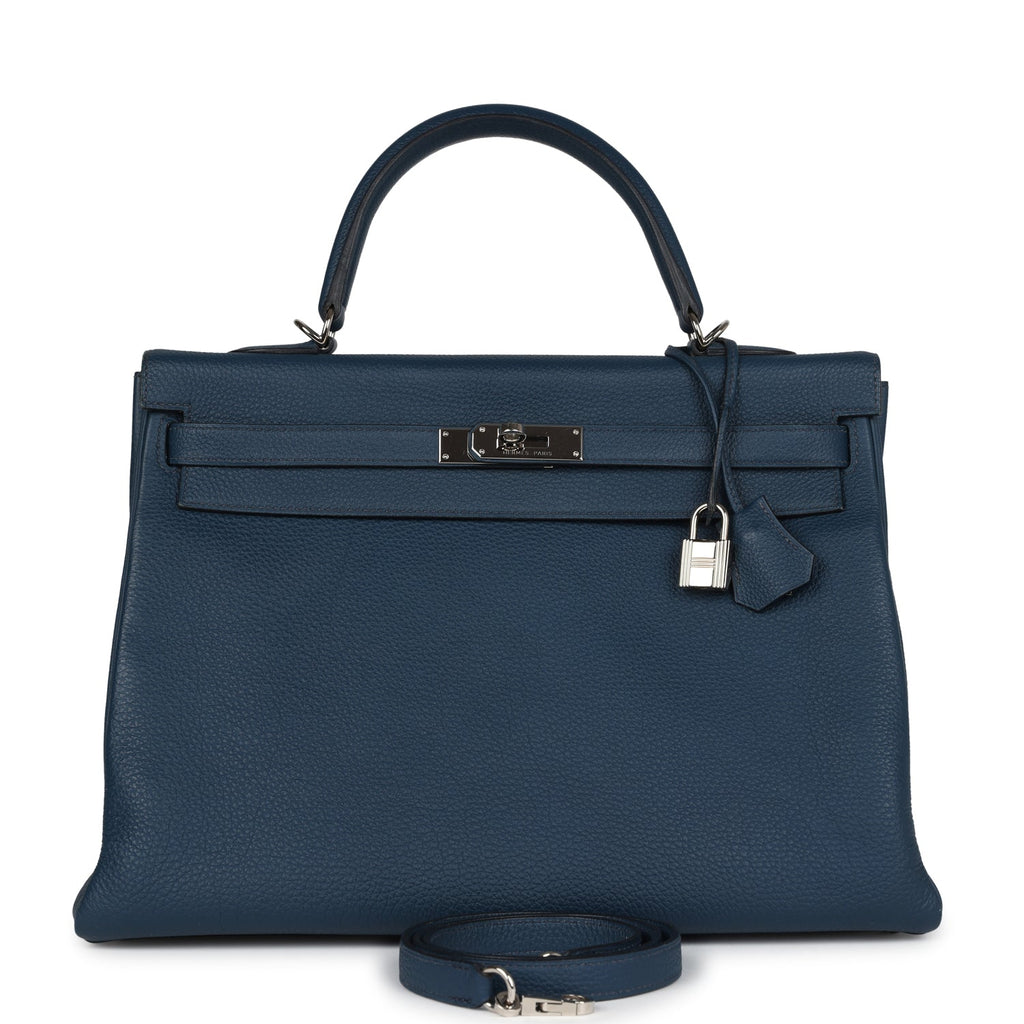 Hermes Kelly Retourne 35 Bleu De Prusse Togo Palladium Hardware - Exclusu