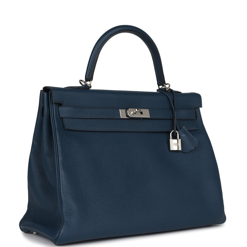 Hermes Kelly Retourne 35 Bleu De Prusse Togo Palladium Hardware - Exclusu