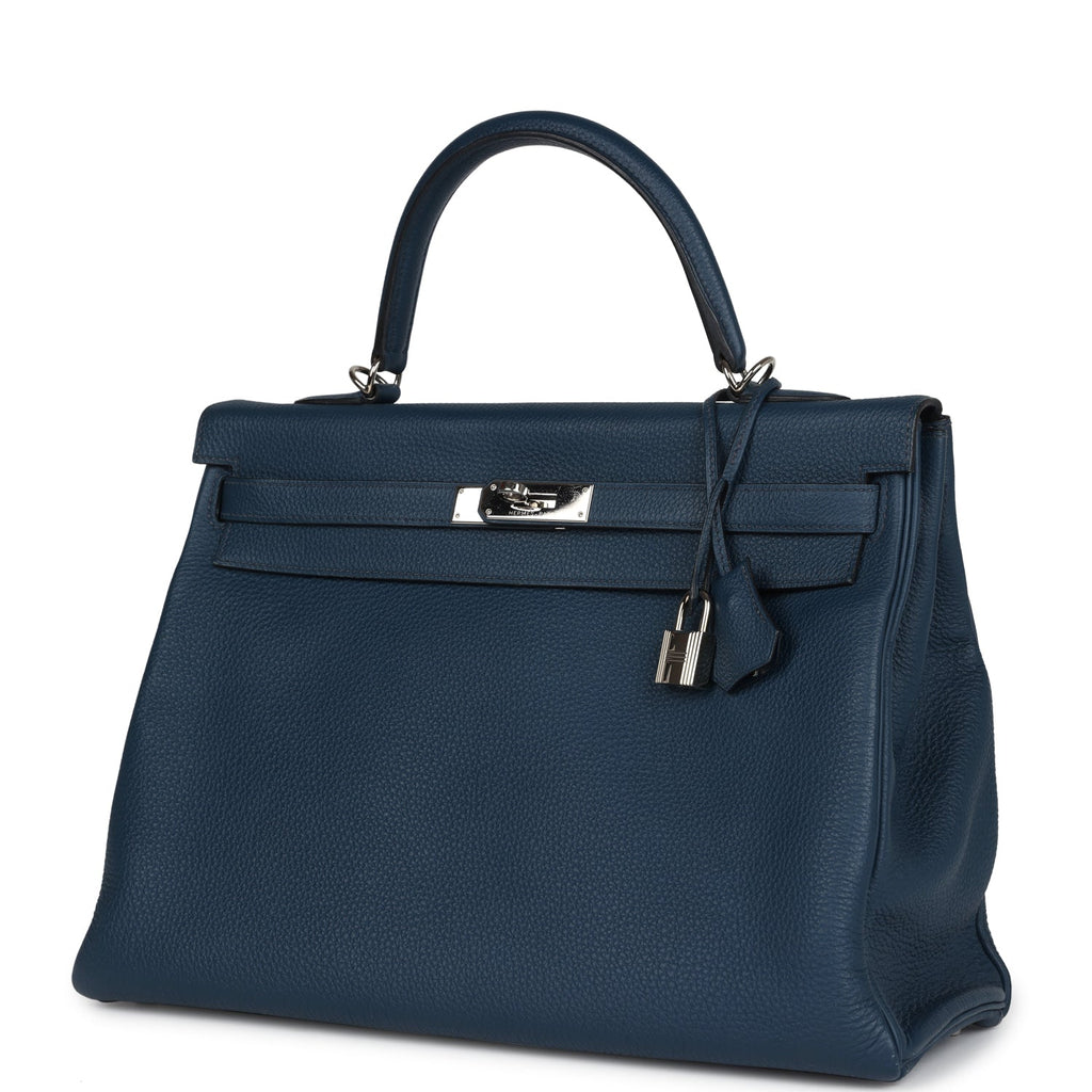 Hermes Kelly Retourne 35 Bleu De Prusse Togo Palladium Hardware - Exclusu