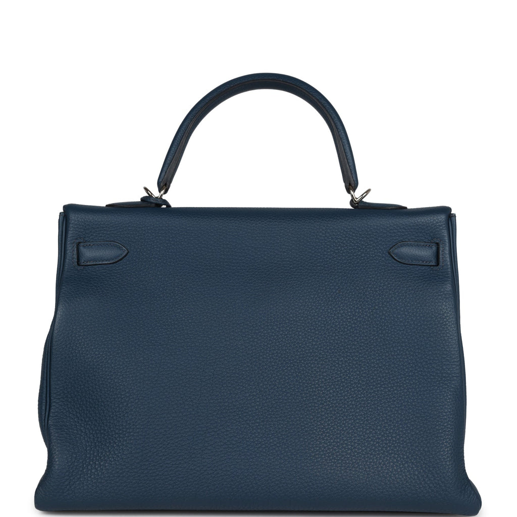 Hermes Kelly Retourne 35 Bleu De Prusse Togo Palladium Hardware - Exclusu