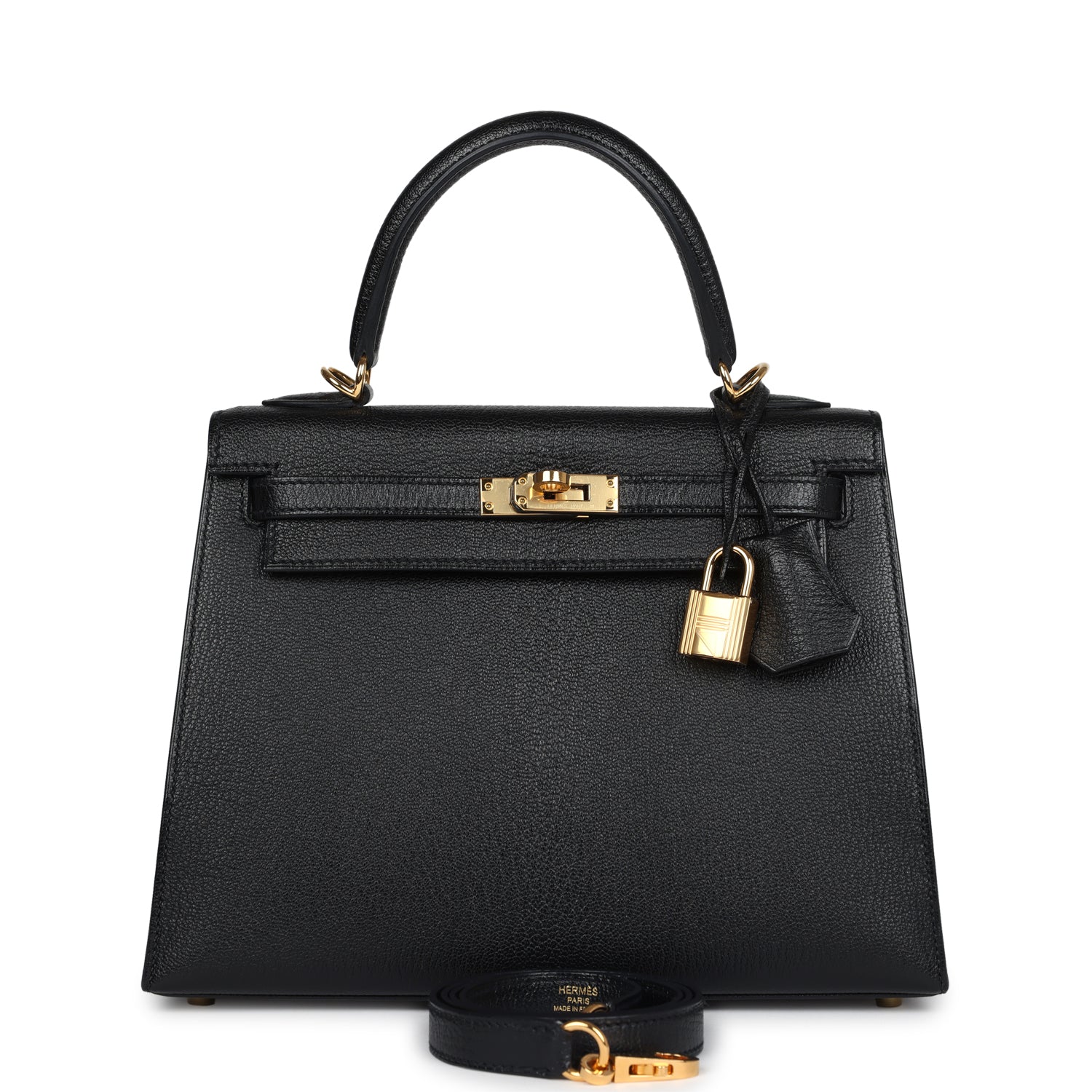Hermes Kelly Sellier 25 Black Chevre Mysore Gold Hardware - Exclusu