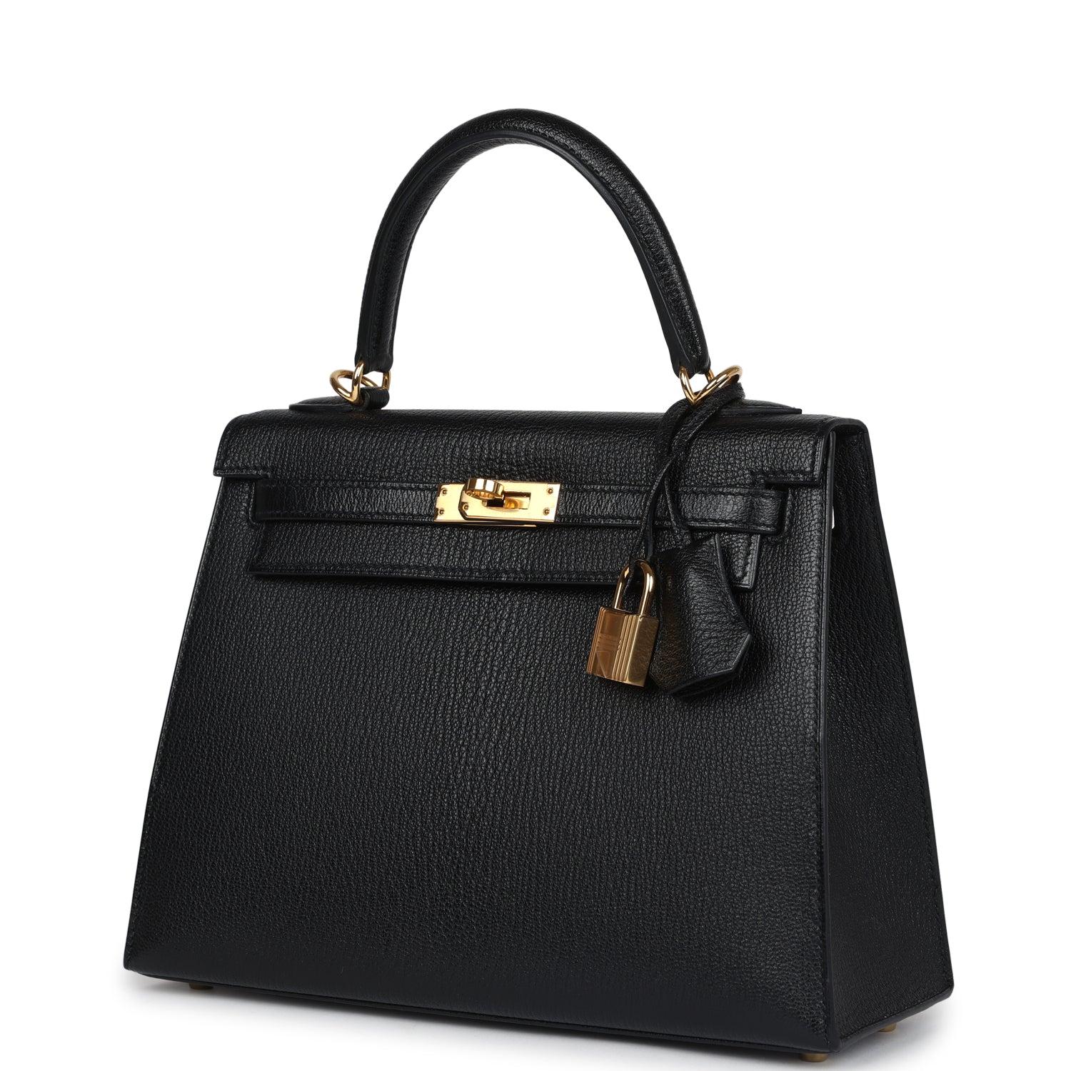 Hermes Kelly Sellier 25 Black Chevre Mysore Gold Hardware - Exclusu