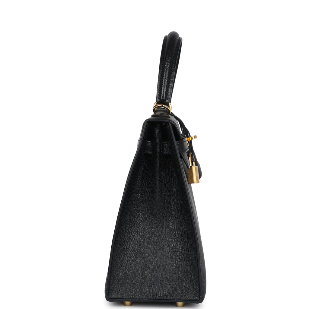 Hermes Kelly Sellier 25 Black Chevre Mysore Gold Hardware - Exclusu