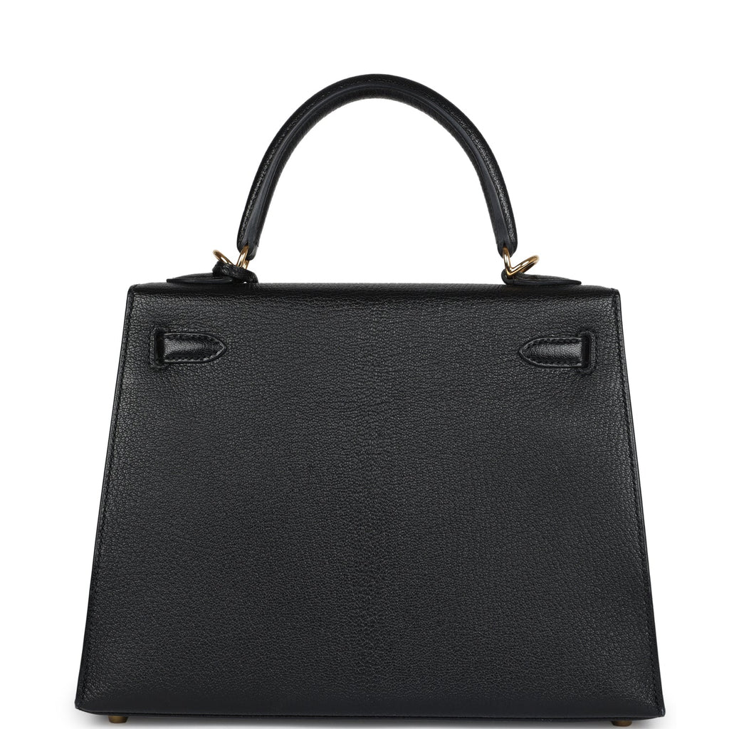 Hermes Kelly Sellier 25 Black Chevre Mysore Gold Hardware - Exclusu