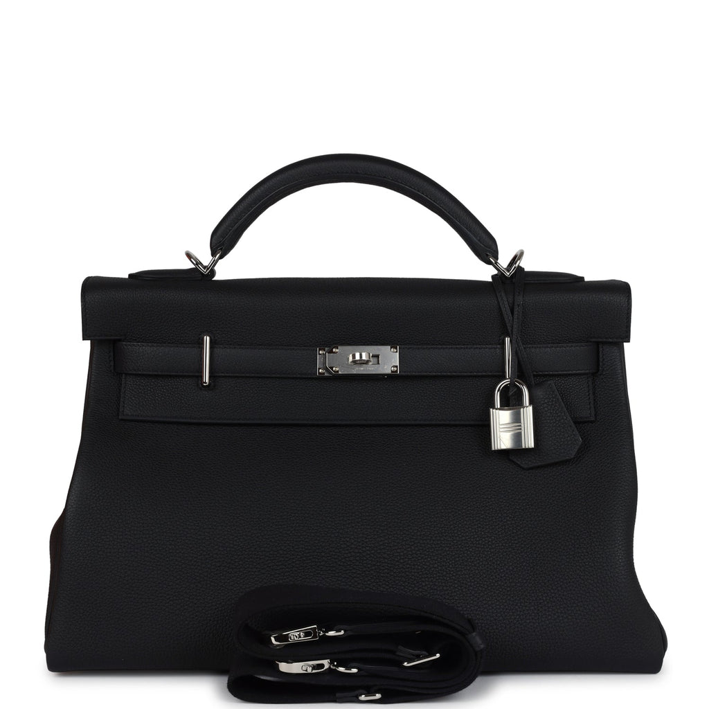 Hermes Kelly 42 Maxi Black Togo Palladium Hardware - Exclusu