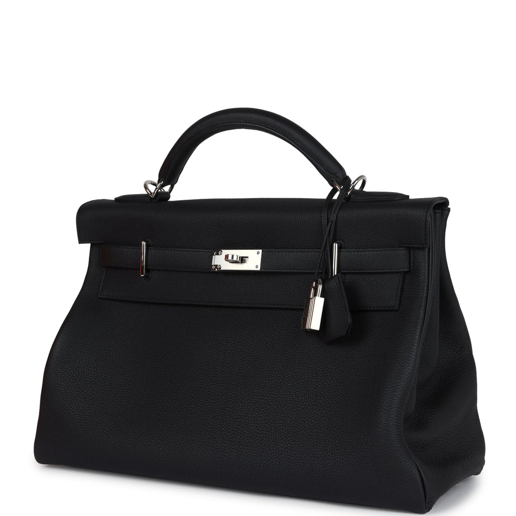 Hermes Kelly 42 Maxi Black Togo Palladium Hardware - Exclusu