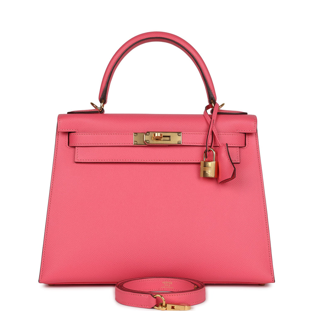 Hermes Kelly Sellier 28 Rose Azalee Epsom Gold Hardware - Exclusu