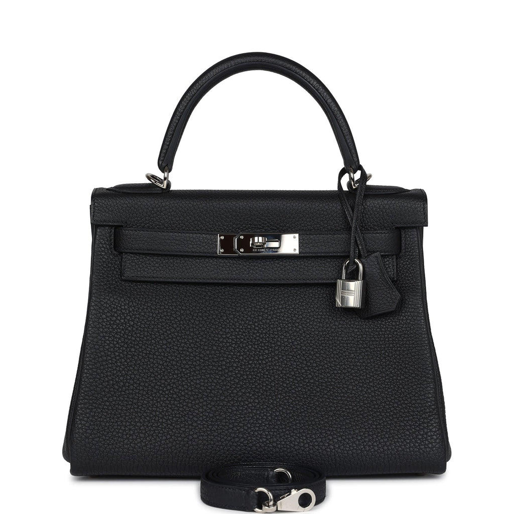 Hermes Kelly Retourne 28 Black Togo Palladium Hardware - Exclusu