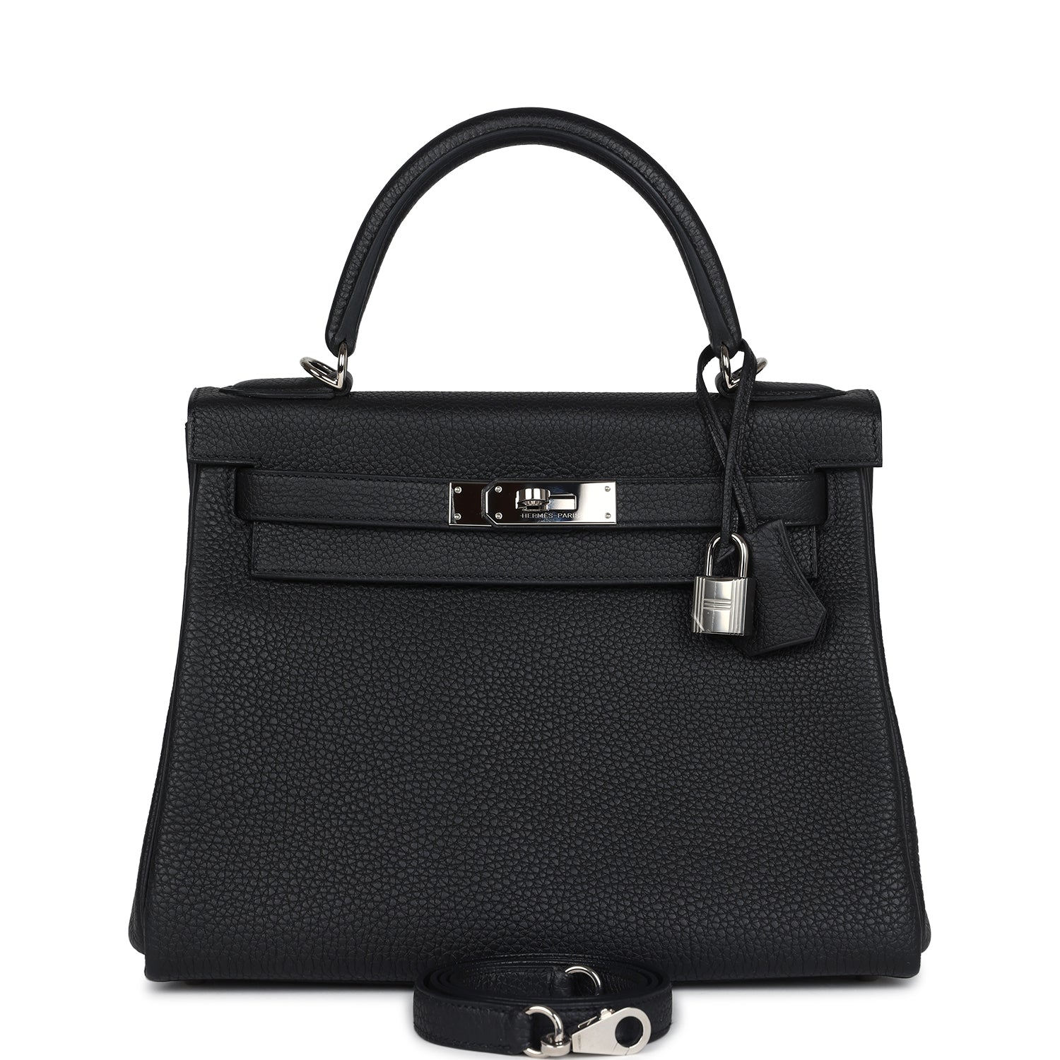 Hermes Kelly Retourne 28 Black Togo Palladium Hardware - Exclusu