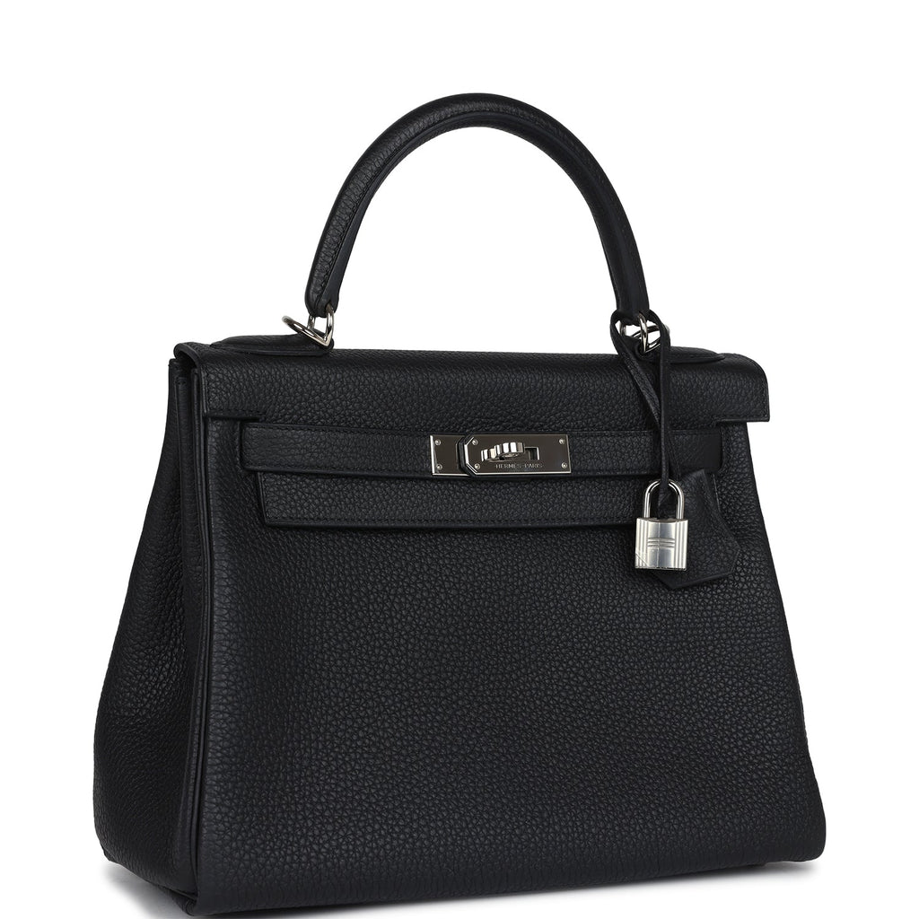 Hermes Kelly Retourne 28 Black Togo Palladium Hardware - Exclusu