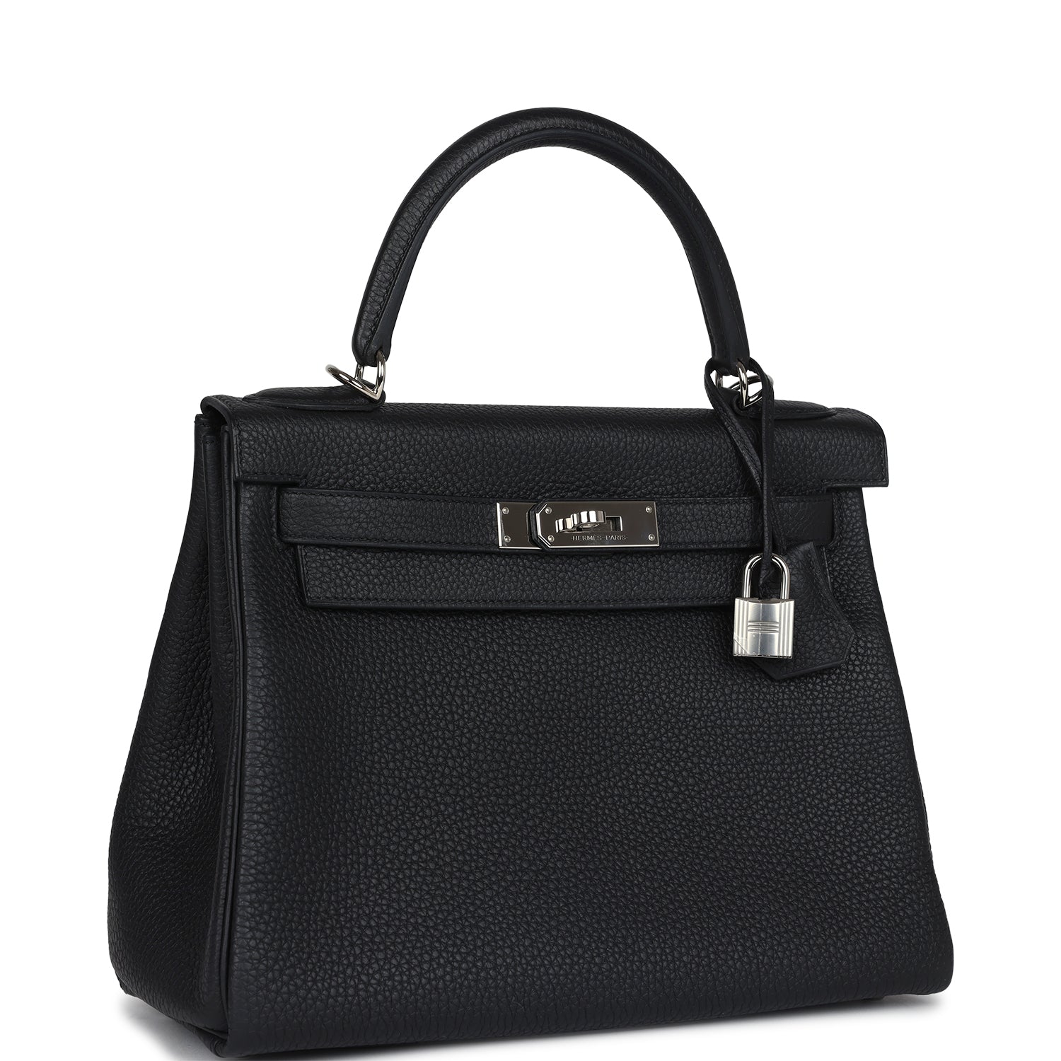 Hermes Kelly Retourne 28 Black Togo Palladium Hardware - Exclusu