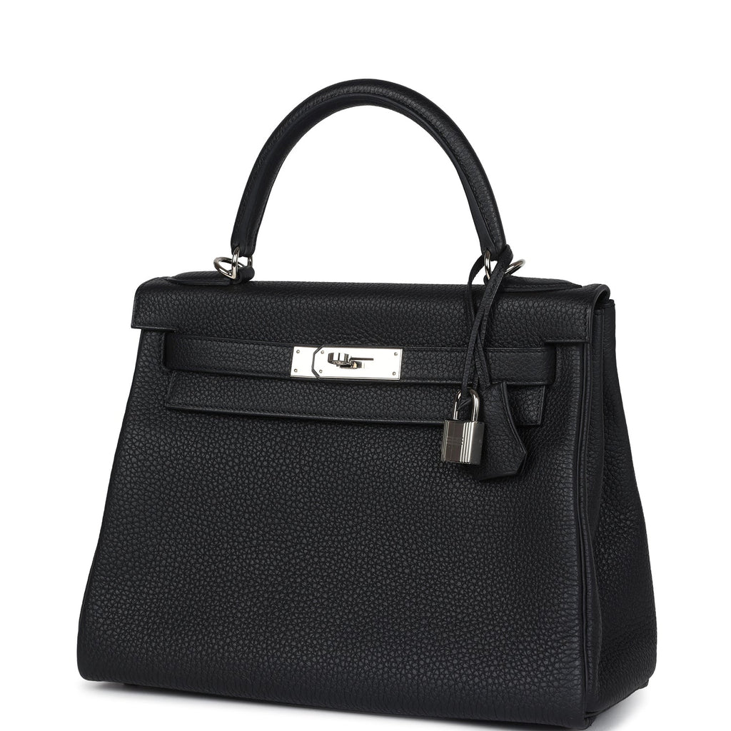 Hermes Kelly Retourne 28 Black Togo Palladium Hardware - Exclusu