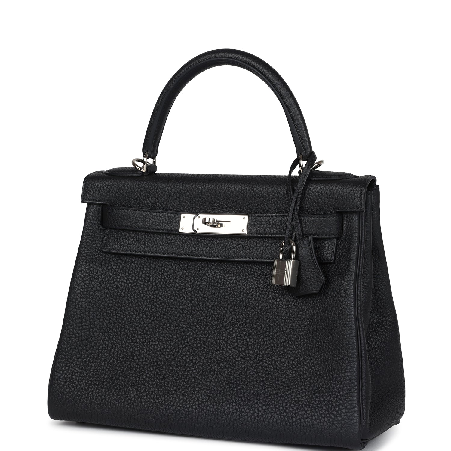 Hermes Kelly Retourne 28 Black Togo Palladium Hardware - Exclusu