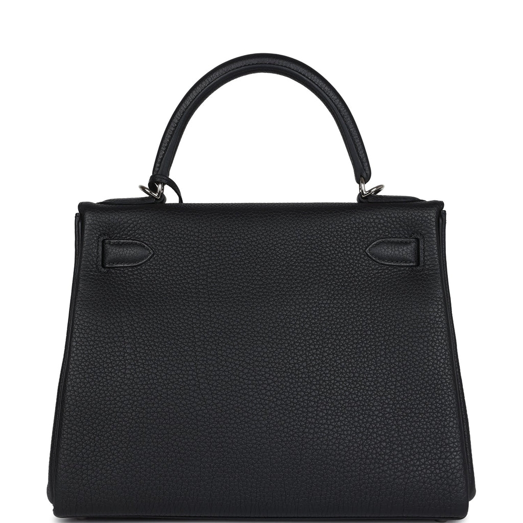 Hermes Kelly Retourne 28 Black Togo Palladium Hardware - Exclusu