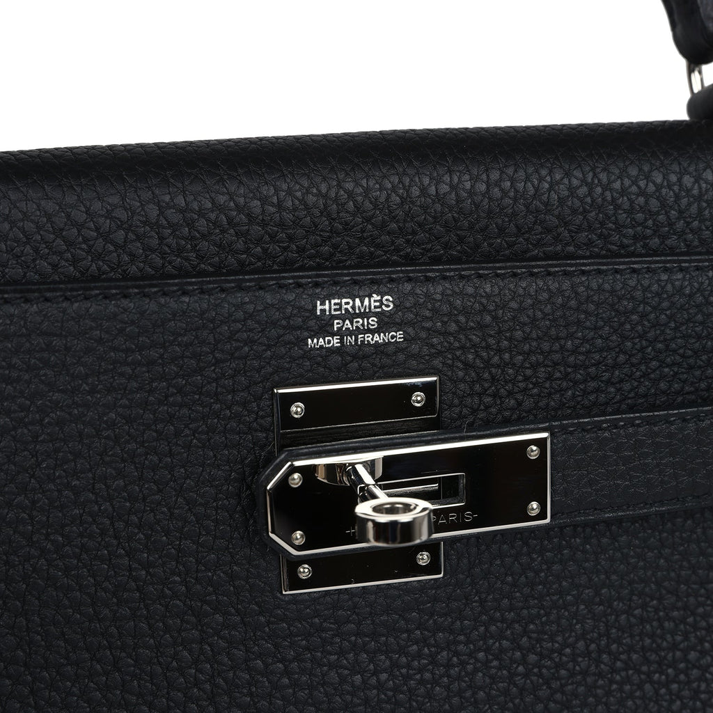 Hermes Kelly Retourne 28 Black Togo Palladium Hardware - Exclusu