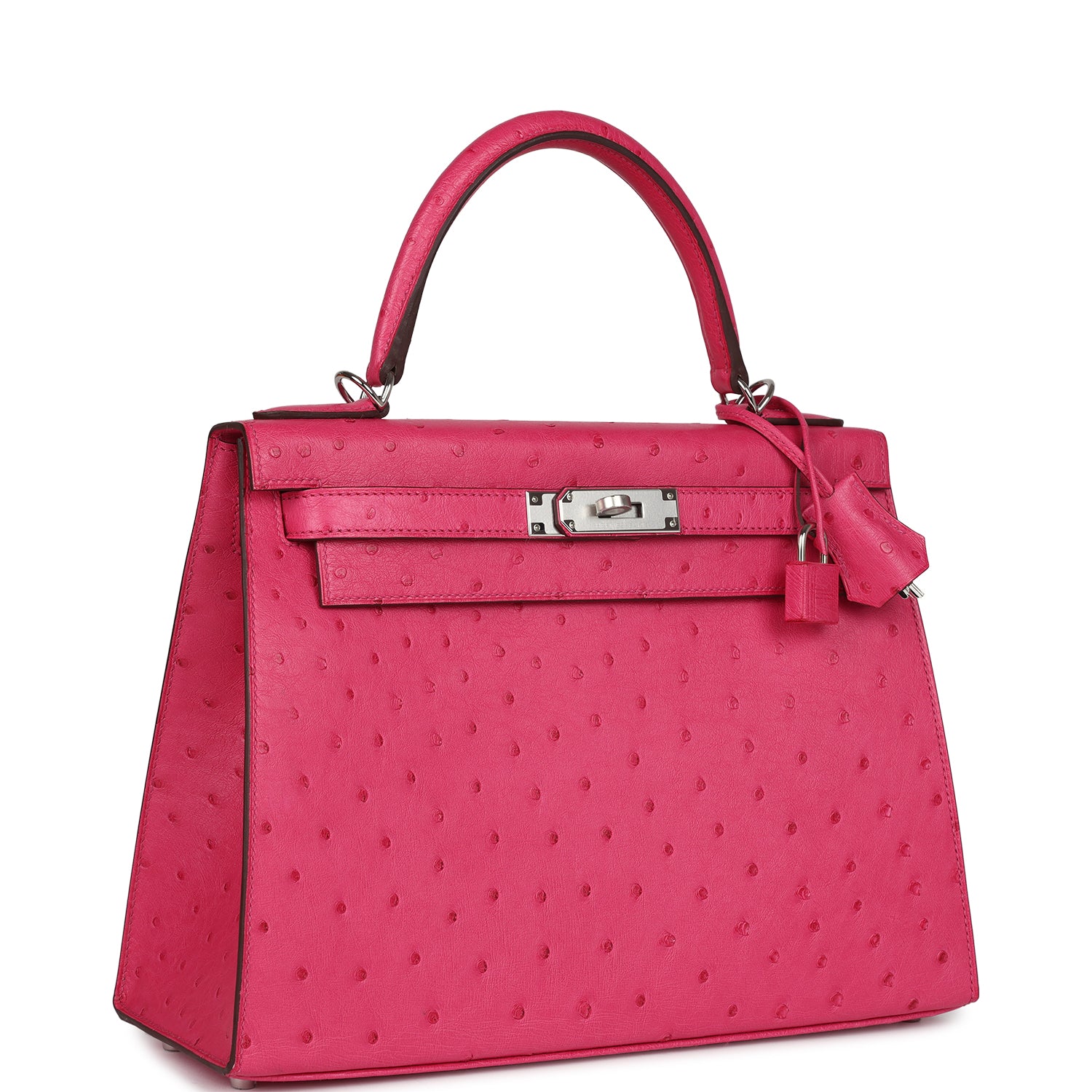 Hermes Kelly Sellier 28 Rose Tyrien Ostrich Palladium Hardware - Exclusu
