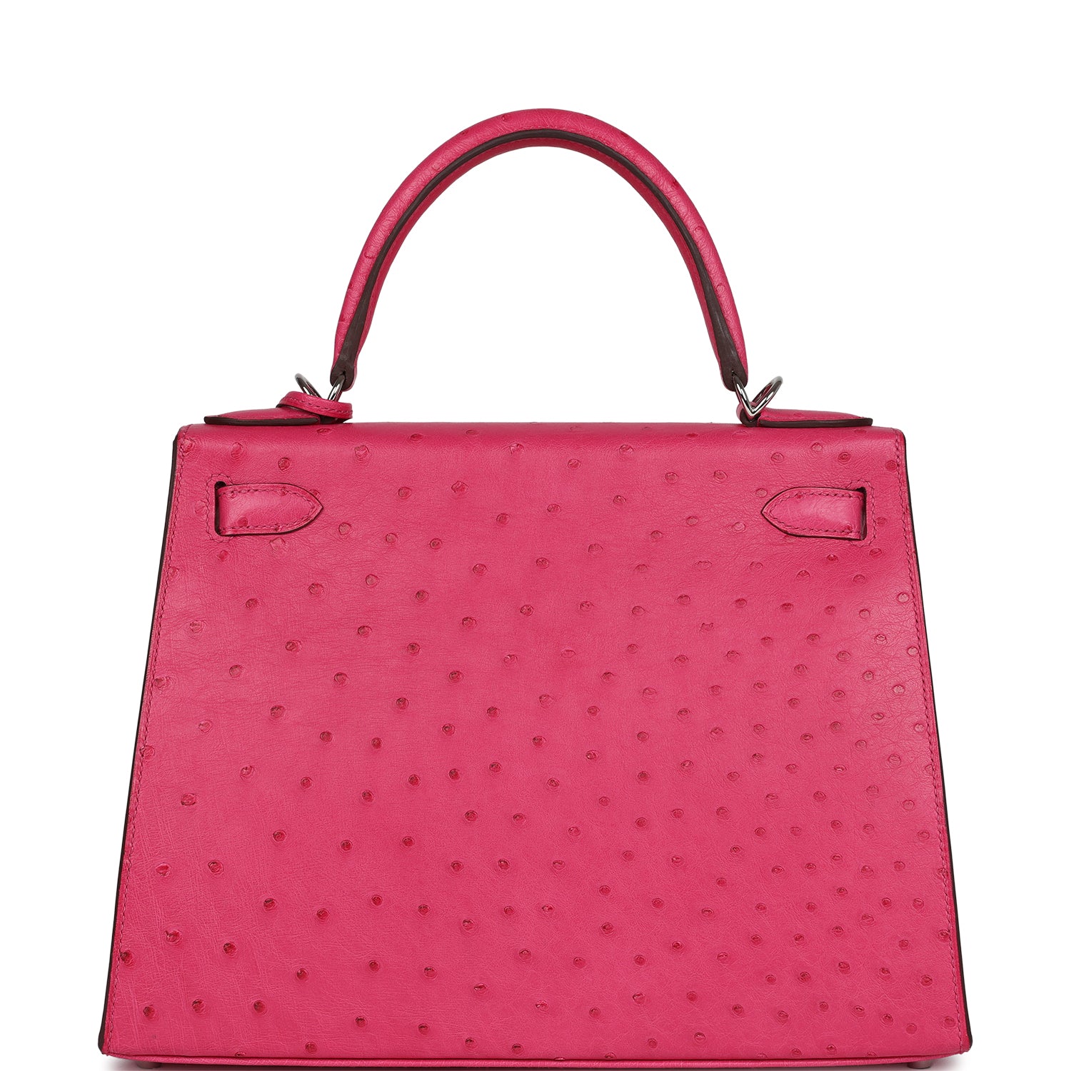 Hermes Kelly Sellier 28 Rose Tyrien Ostrich Palladium Hardware - Exclusu