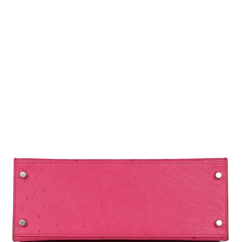 Hermes Kelly Sellier 28 Rose Tyrien Ostrich Palladium Hardware - Exclusu