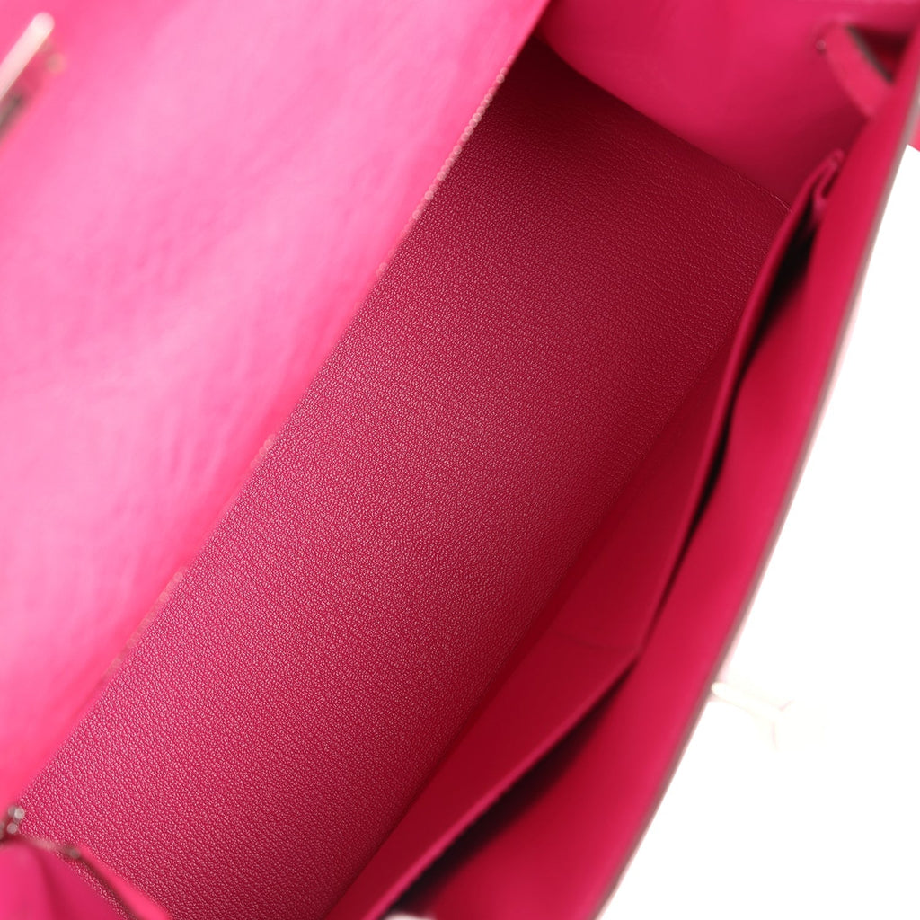 Hermes Kelly Sellier 28 Rose Tyrien Ostrich Palladium Hardware - Exclusu