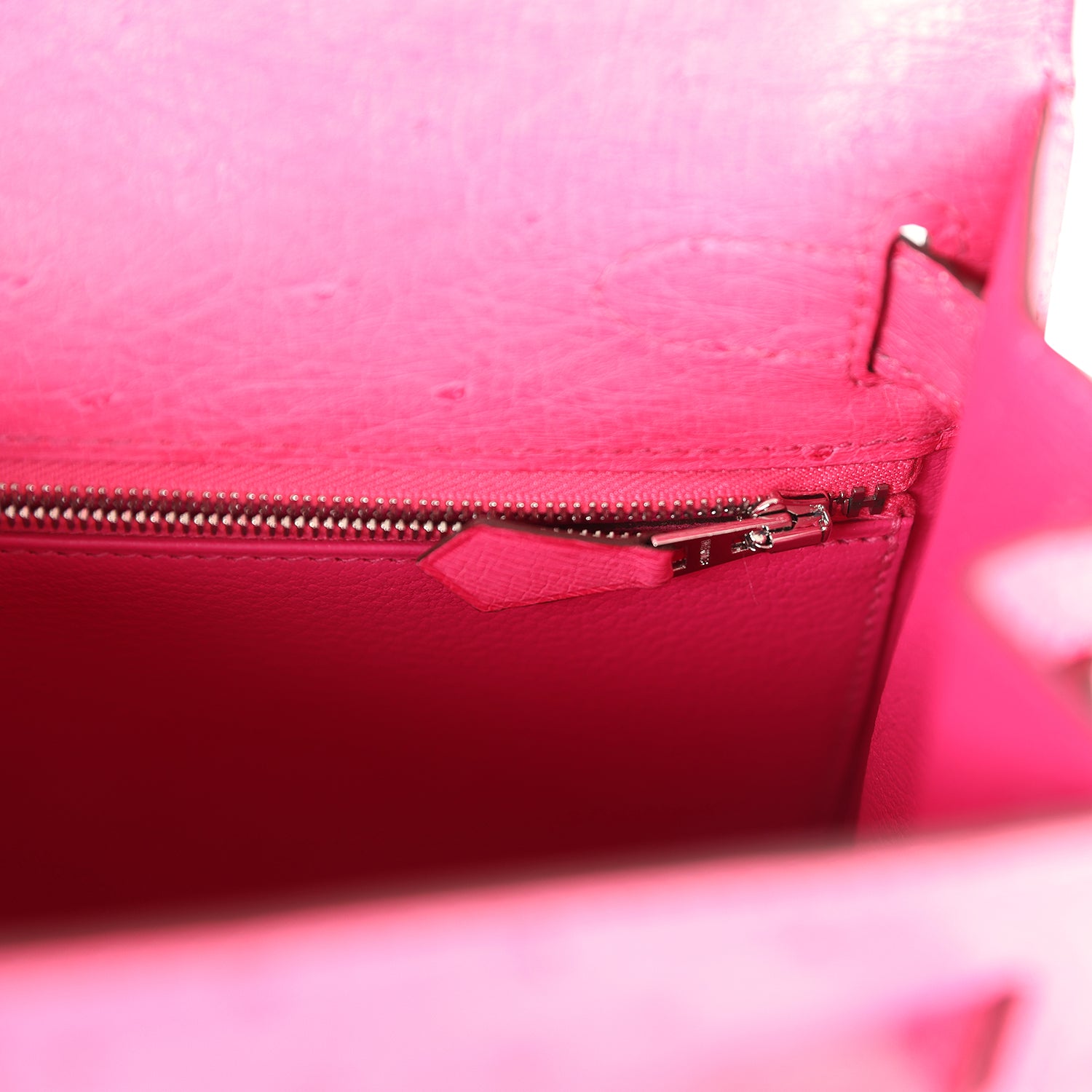 Hermes Kelly Sellier 28 Rose Tyrien Ostrich Palladium Hardware - Exclusu