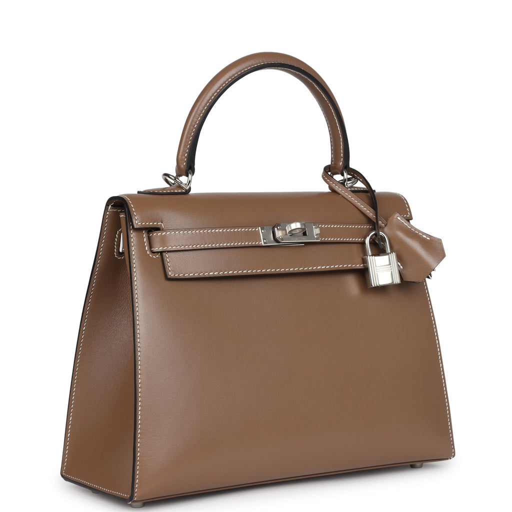 Hermes Kelly Sellier 25 Etoupe Tadelakt Palladium Hardware - Exclusu