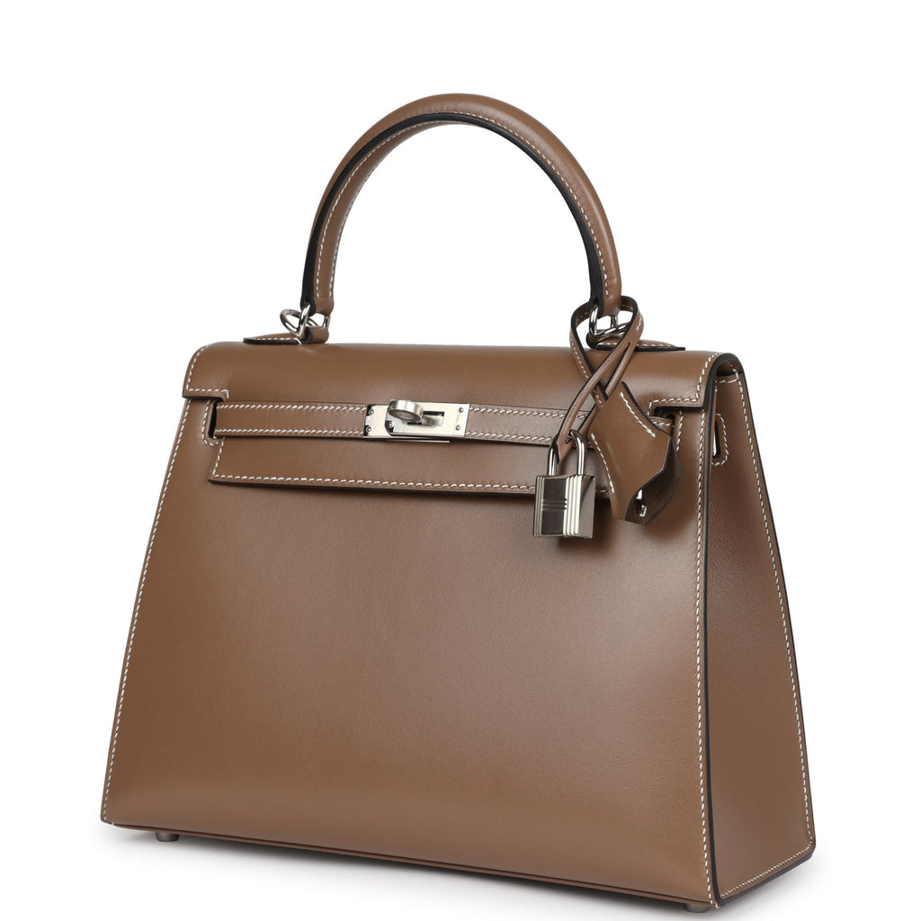 Hermes Kelly Sellier 25 Etoupe Tadelakt Palladium Hardware - Exclusu