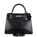 Hermes Kelly Sellier 28 Black Box Palladium Hardware - Exclusu
