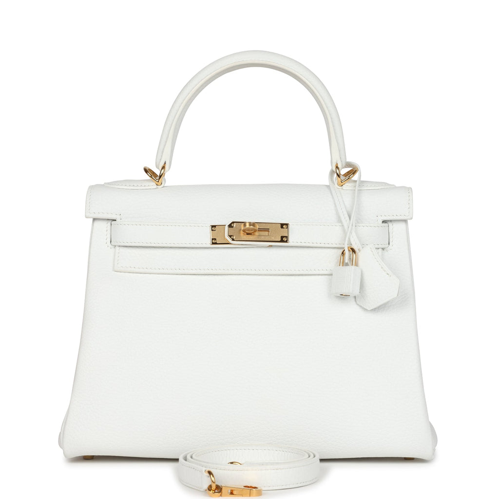 Hermes Kelly Retourne 28 White Clemence Gold Hardware - Exclusu