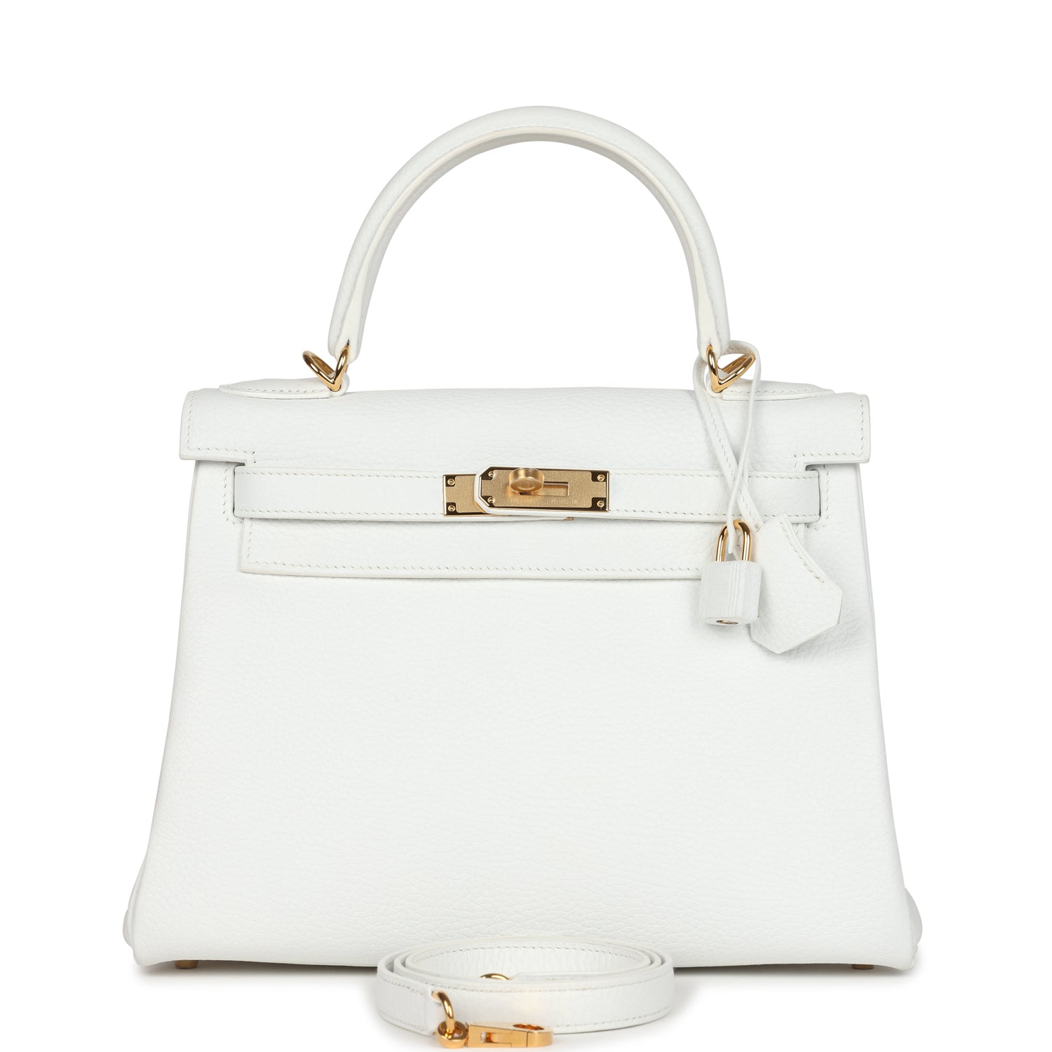 Hermes Kelly Retourne 28 White Clemence Gold Hardware - Exclusu