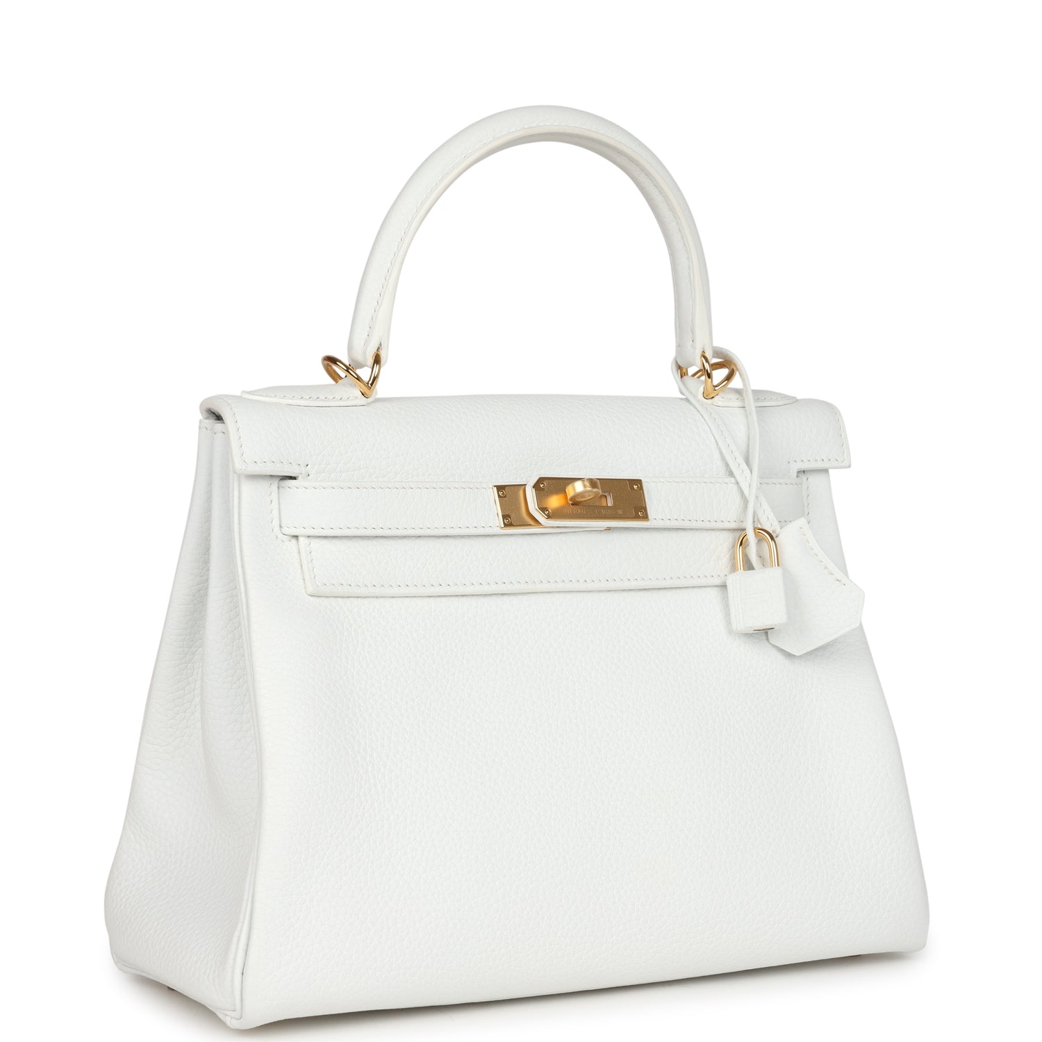 Hermes Kelly Retourne 28 White Clemence Gold Hardware - Exclusu