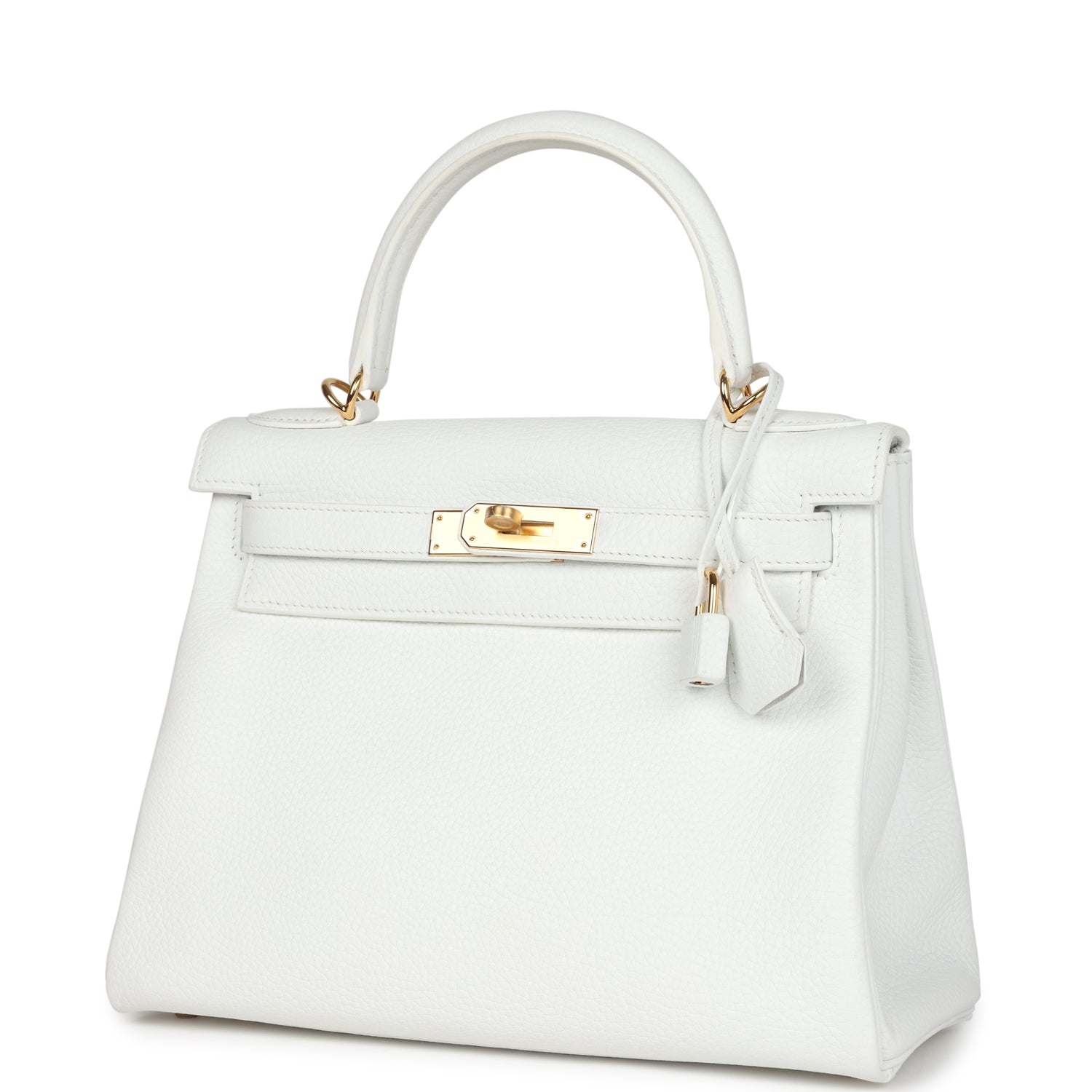 Hermes Kelly Retourne 28 White Clemence Gold Hardware - Exclusu