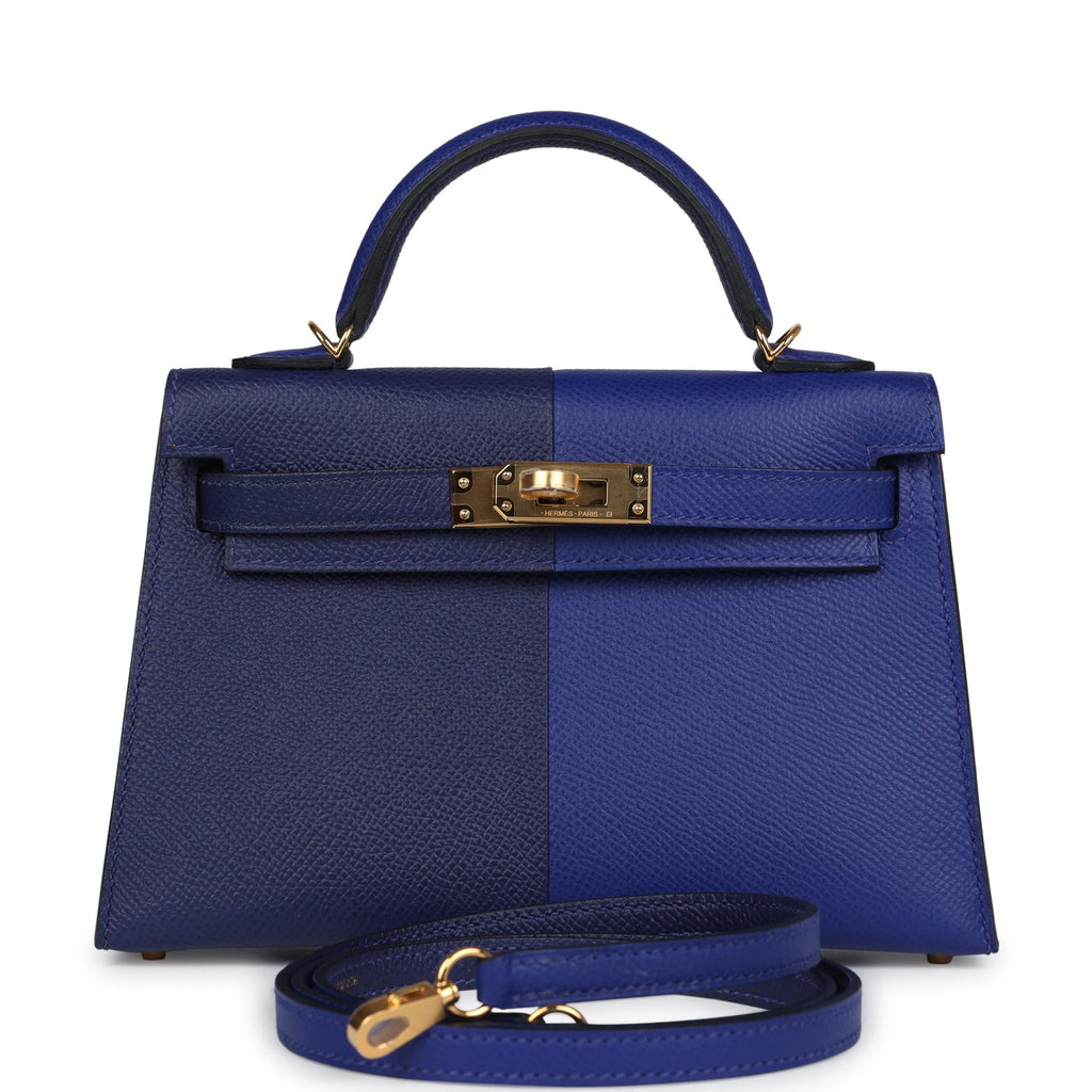 Hermes Casaque Kelly Sellier 20 Bleu Electric and Bleu Encre Epsom Gold Hardware - Exclusu