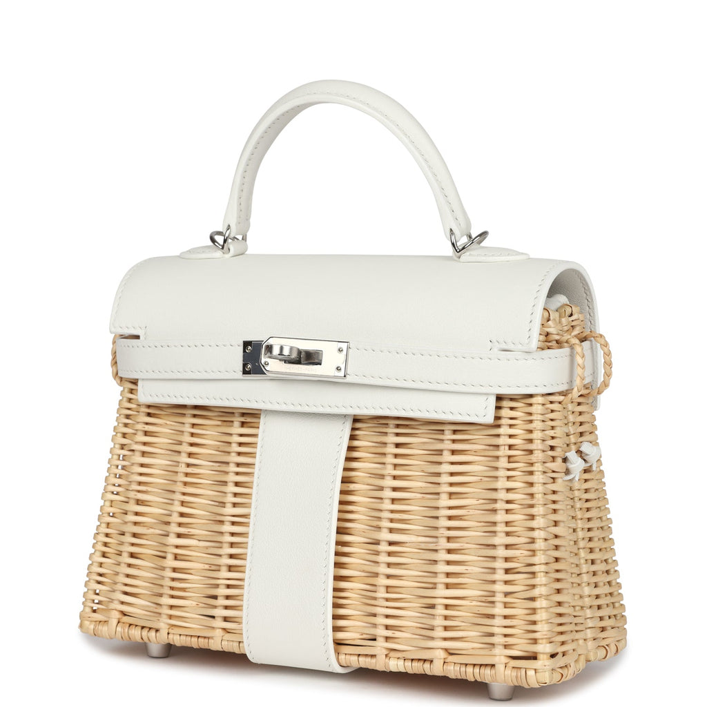 Hermes Mini Picnic Kelly 20 White Swift Palladium Hardware - Exclusu