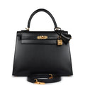 Hermes Kelly Sellier 25 Black Box Gold Hardware - Exclusu