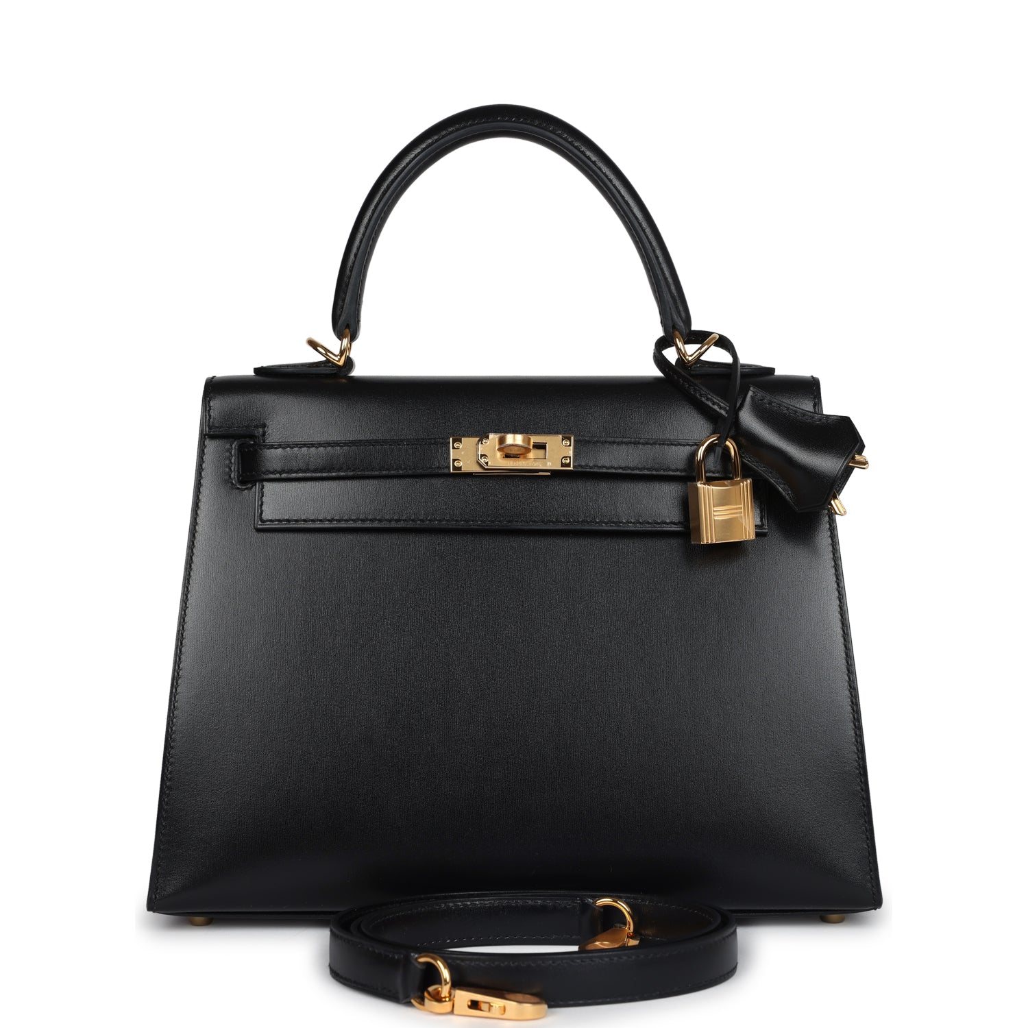 Hermes Kelly Sellier 25 Black Box Gold Hardware - Exclusu