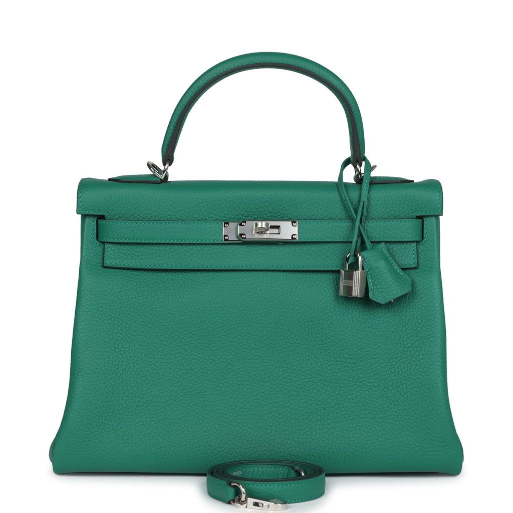 Hermes Kelly Retourne 32 Vert Vertigo Clemence Palladium Hardware - Exclusu