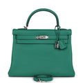 Hermes Kelly Retourne 32 Vert Vertigo Clemence Palladium Hardware - Exclusu